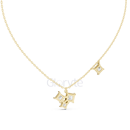 Princess Cluster Diamond Pendant Necklace