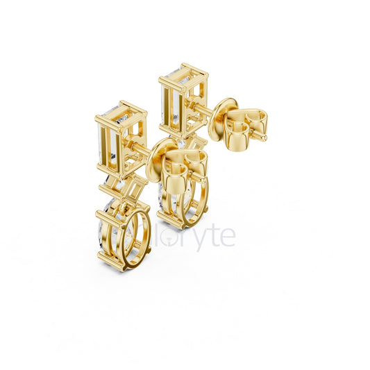 Emerald, Princess & Oval Diamond Drop Earrings