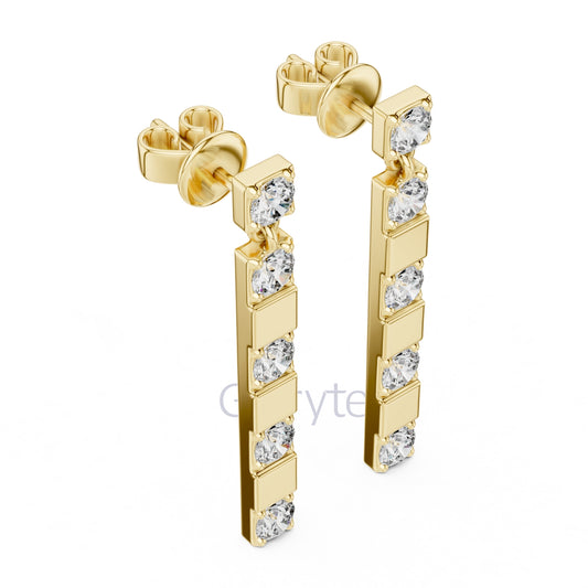 Sleek Diamond Bar Drop Earrings