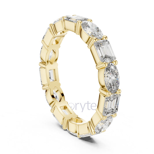 Emerald and Oval Cut Diamond Eternity Band Ring