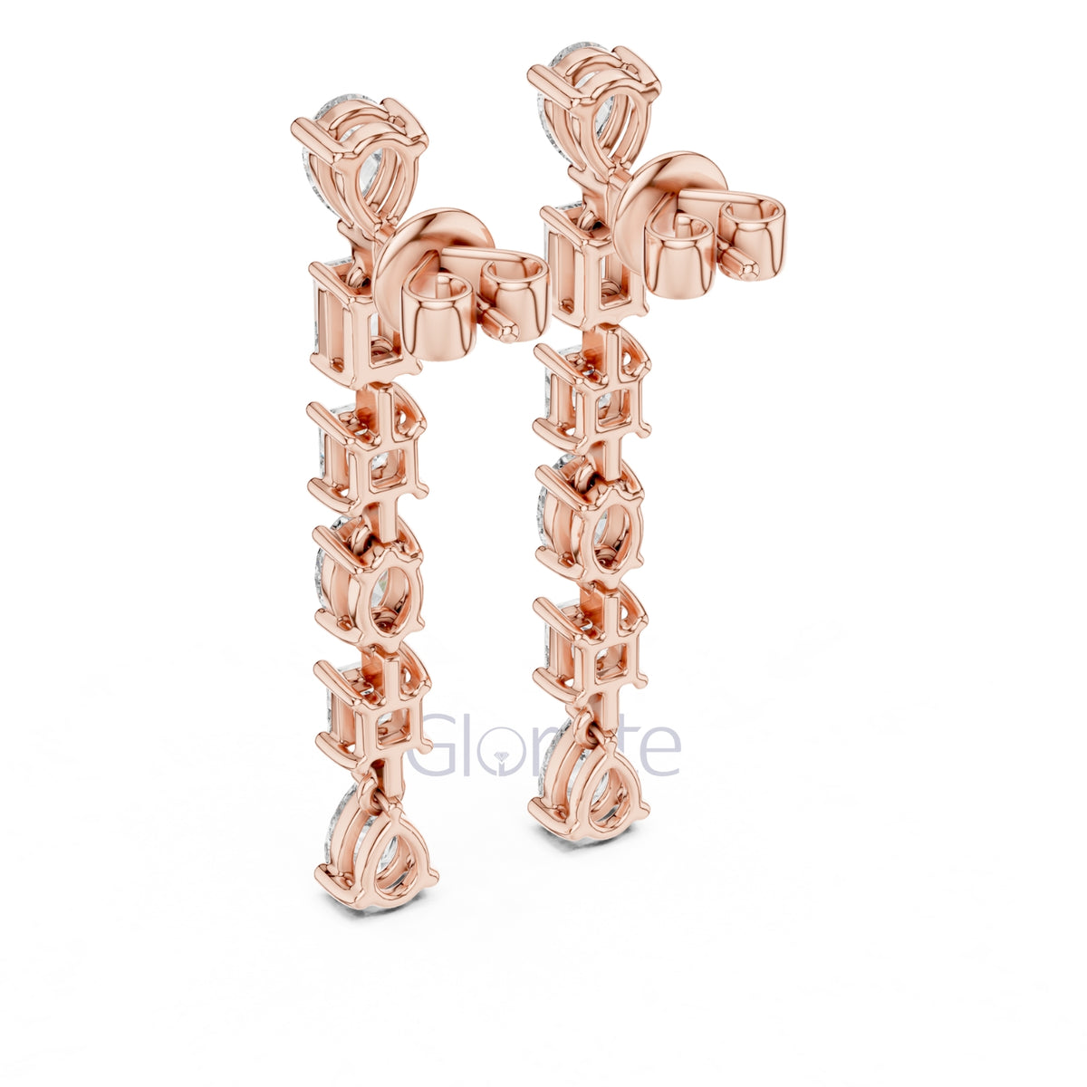 Elegant Multi-Cut Diamond Drop Earrings – Princess, Pear, Oval & Emerald Cuts