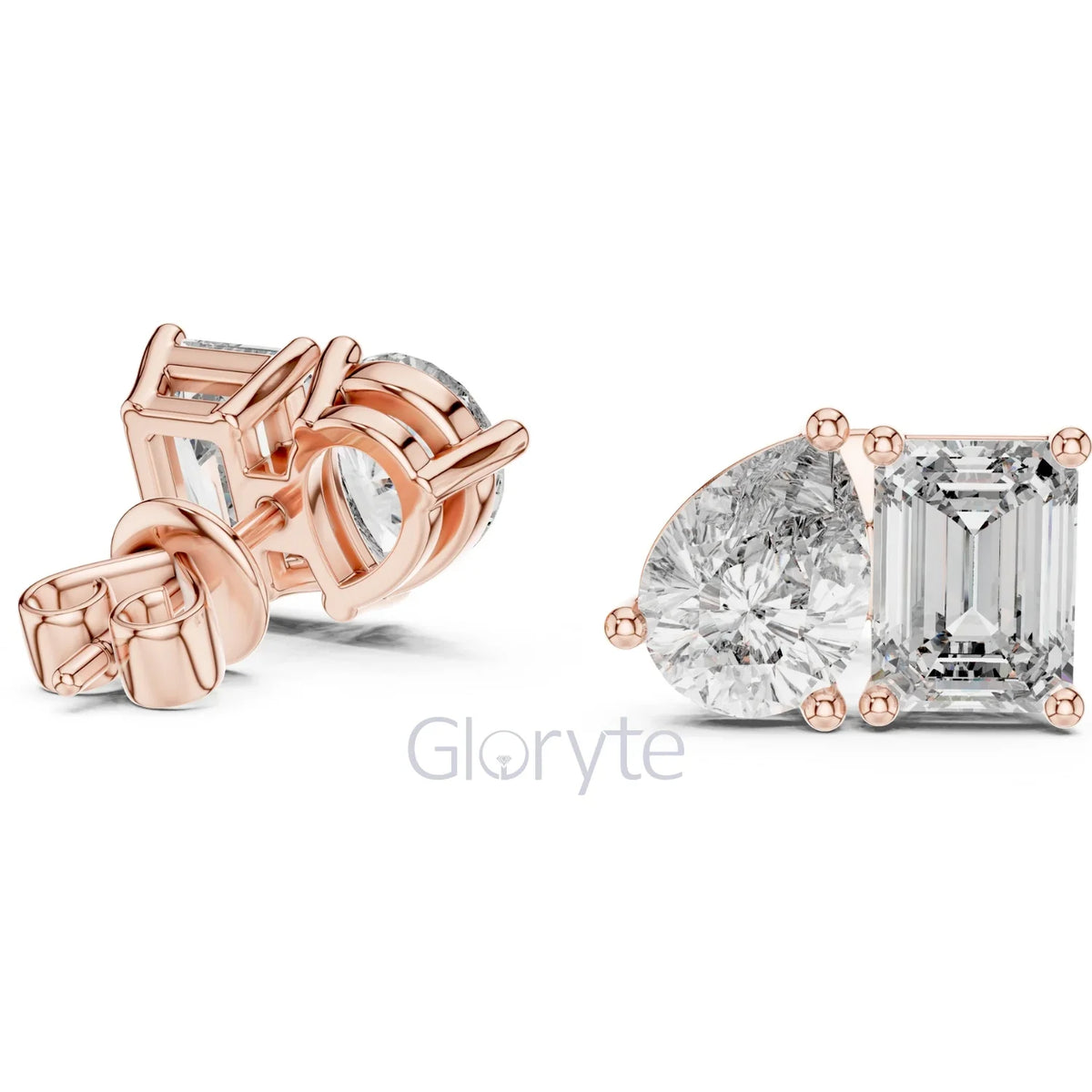 Pear & Emerald-Cut Diamond Stud Earrings
