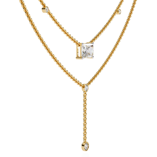 Layered Radiant-Cut & Round Diamond Y-Necklace