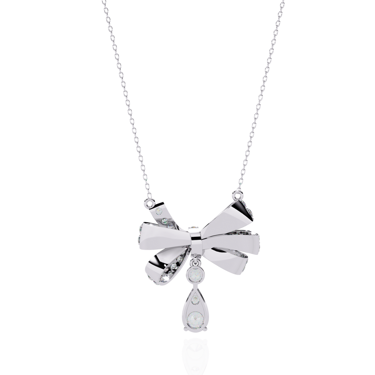 Diamond Bow Ribbon Pendant with Pear Drop