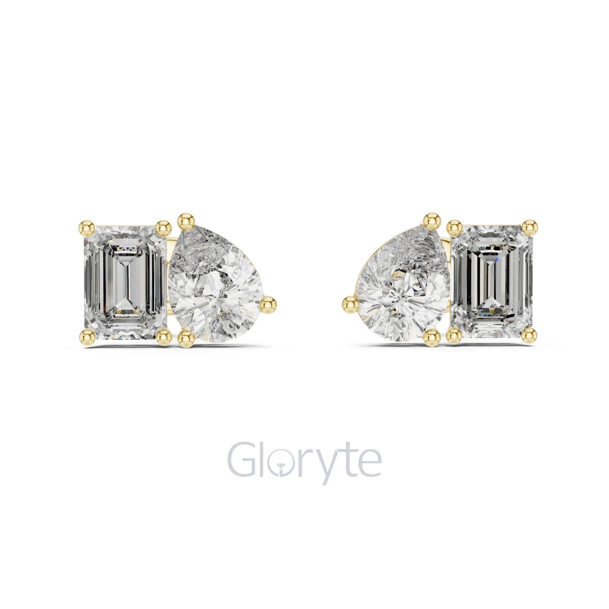 Pear & Emerald-Cut Diamond Stud Earrings