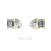Pear & Emerald-Cut Diamond Stud Earrings