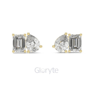 Pear & Emerald-Cut Diamond Stud Earrings