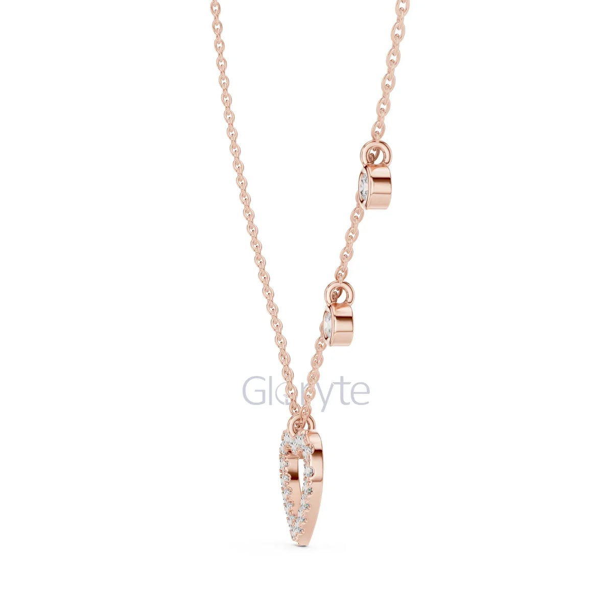Diamond Heart Pendant Necklace with Dangling Accents