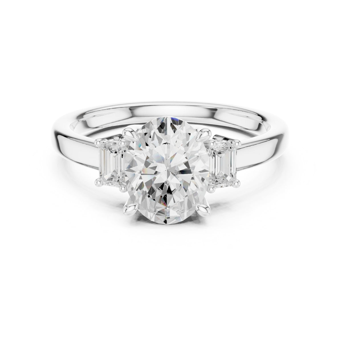 Three-Stone Diamond Engagement Rings | 1ct Center with Emerald Side Stones