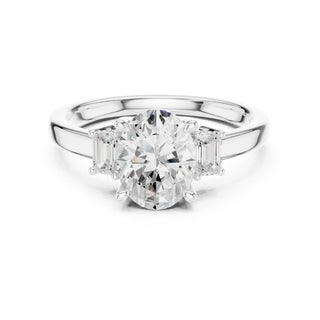 Three-Stone Diamond Engagement Rings | 1ct Center with Emerald Side Stones