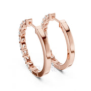 Bar-Set Diamond Hoop Earrings | Classic Round Cut Hoops