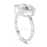 Toi et Moi Engagement Diamond Ring | Pear & Emerald Silver & Gold