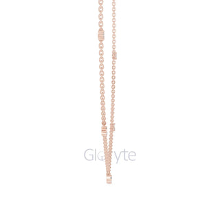 Minimalist Diamond Station Necklace with Round & Baguette Cut Diamonds – Includes Chain