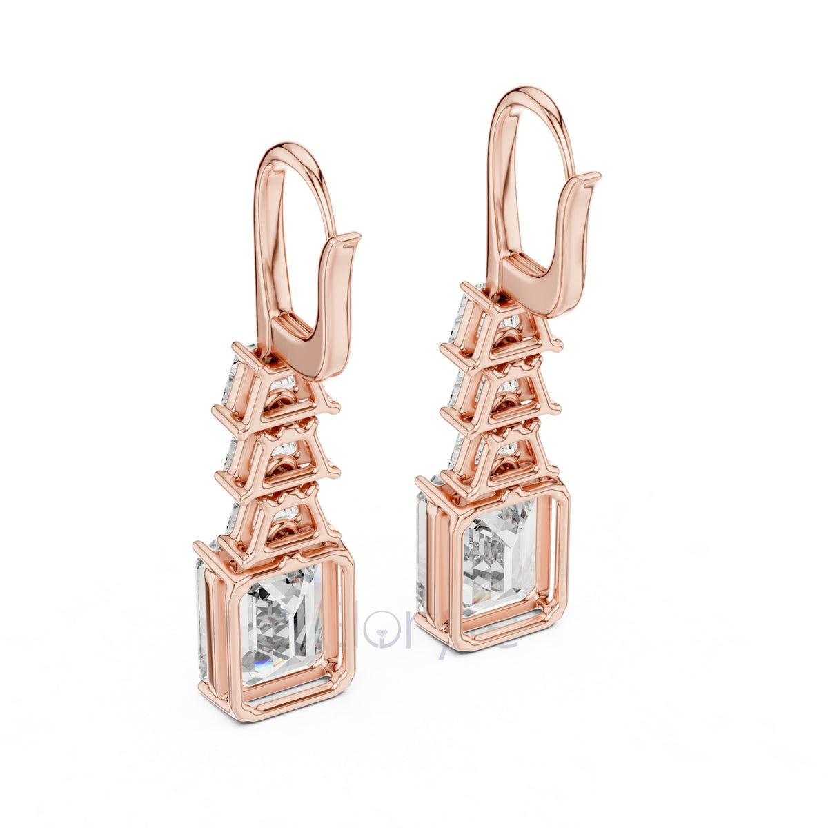 Emerald Elegance Drop Earrings with Trapezoid & Step-Cut Diamonds