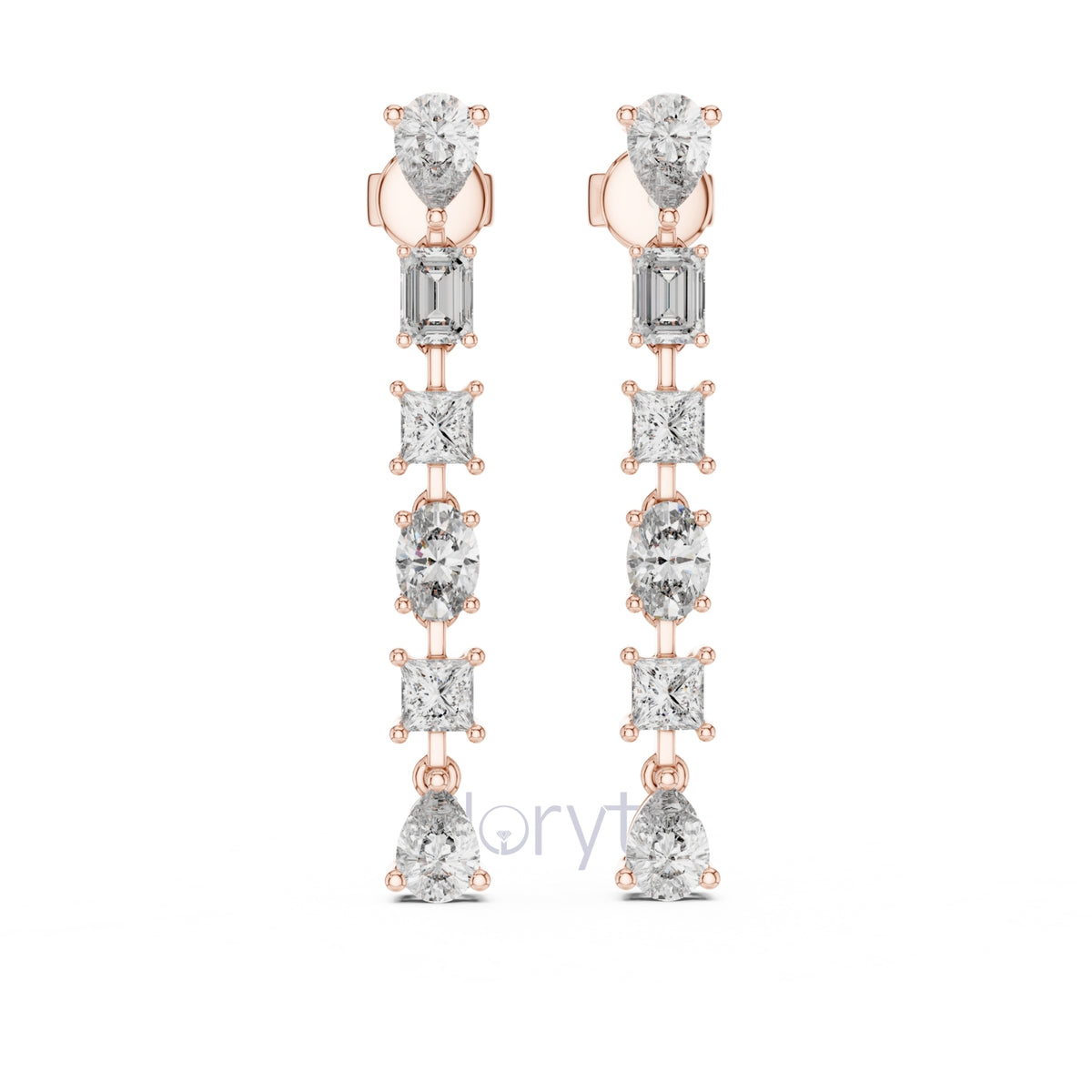Elegant Multi-Cut Diamond Drop Earrings – Princess, Pear, Oval & Emerald Cuts