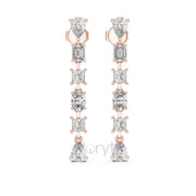 Elegant Multi-Cut Diamond Drop Earrings – Princess, Pear, Oval & Emerald Cuts