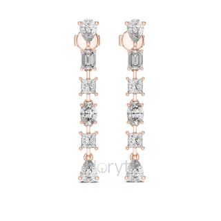 Elegant Multi-Cut Diamond Drop Earrings – Princess, Pear, Oval & Emerald Cuts