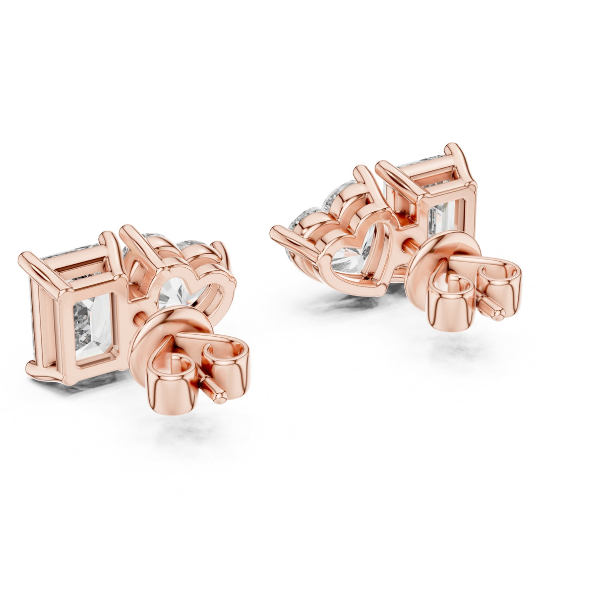 Heart & Emerald Cut Diamond Stud Earrings