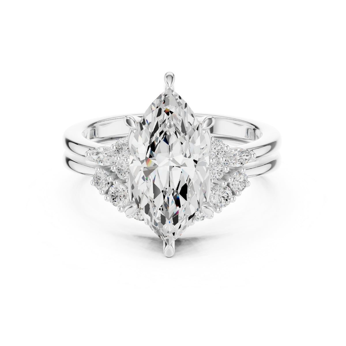 Diamond Bridal Set Ring with Marquise & Round Accent Diamonds