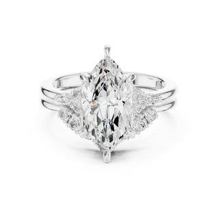 Diamond Bridal Set Ring with Marquise & Round Accent Diamonds
