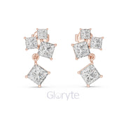 Princess Cut Cascading Diamond Drop Earrings – Modern Geometric Elegance