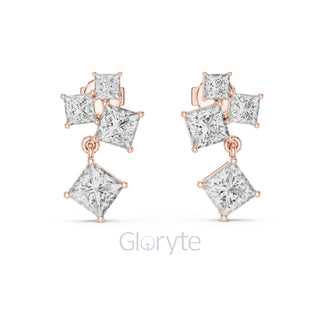 Princess Cut Cascading Diamond Drop Earrings – Modern Geometric Elegance