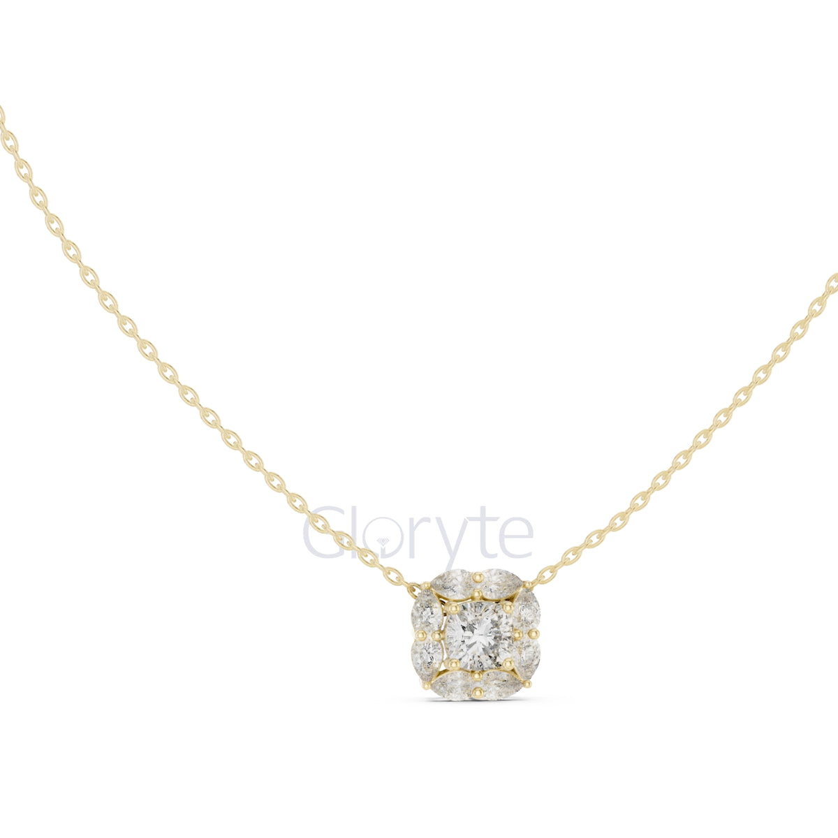 Cushion & Pear Cluster Diamond Pendant Necklace (1.60 CT)