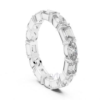Emerald and Oval Cut Diamond Eternity Band Ring
