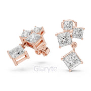 Princess Cut Cascading Diamond Drop Earrings – Modern Geometric Elegance