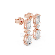 Emerald, Princess & Oval Diamond Drop Earrings