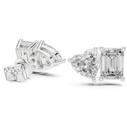Heart & Emerald Cut Diamond Stud Earrings