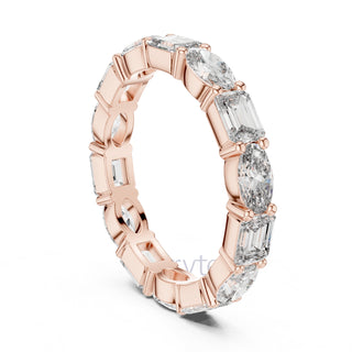 Emerald and Oval Cut Diamond Eternity Band Ring
