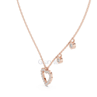 Diamond Heart Pendant Necklace with Dangling Accents