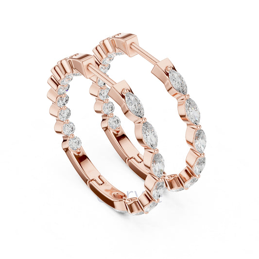Marquise & Round Diamond Hoop Earrings