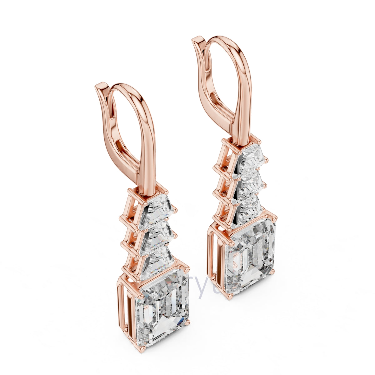 Emerald Elegance Drop Earrings with Trapezoid & Step-Cut Diamonds