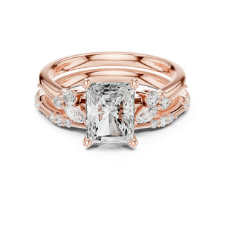 Elegant Diamond Bridal Set with Marquise & Round Accents – Vintage-Inspired Setting