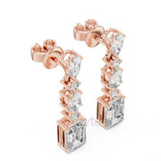 Radiant Cascade Drop Earrings with Mixed Diamond Cuts