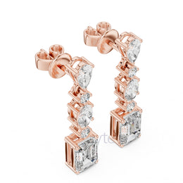 Radiant Cascade Drop Earrings with Mixed Diamond Cuts