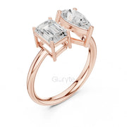 Toi et Moi Engagement Diamond Ring | Pear & Emerald Silver & Gold