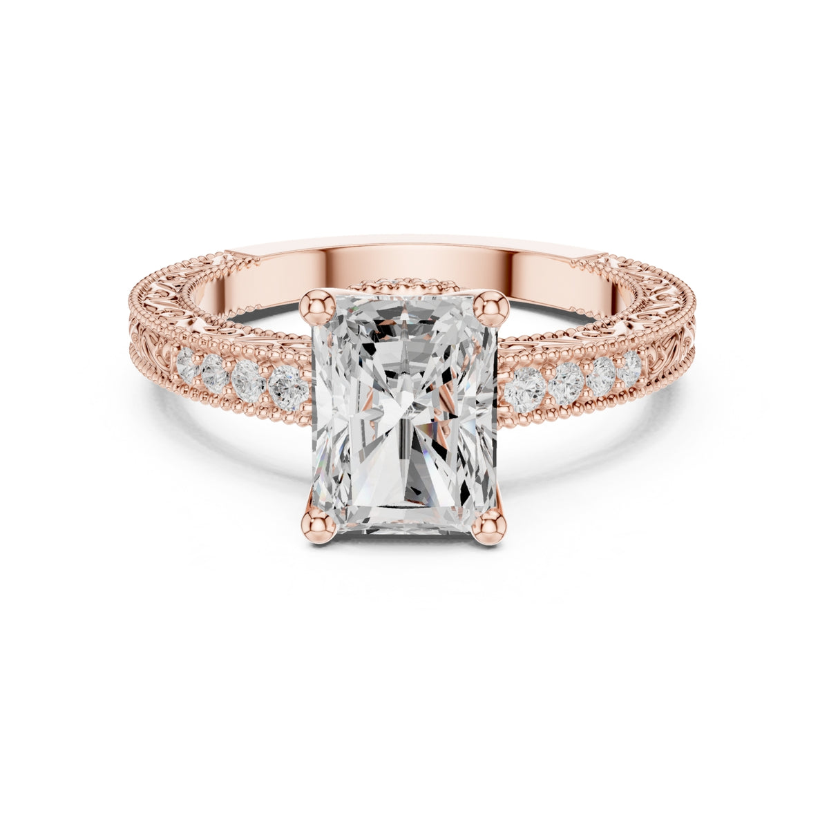 Vintage-Inspired Cut Diamond Engagement Ring with Milgrain & Pavé Detailing