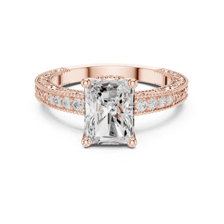 Vintage-Inspired Cut Diamond Engagement Ring with Milgrain & Pavé Detailing
