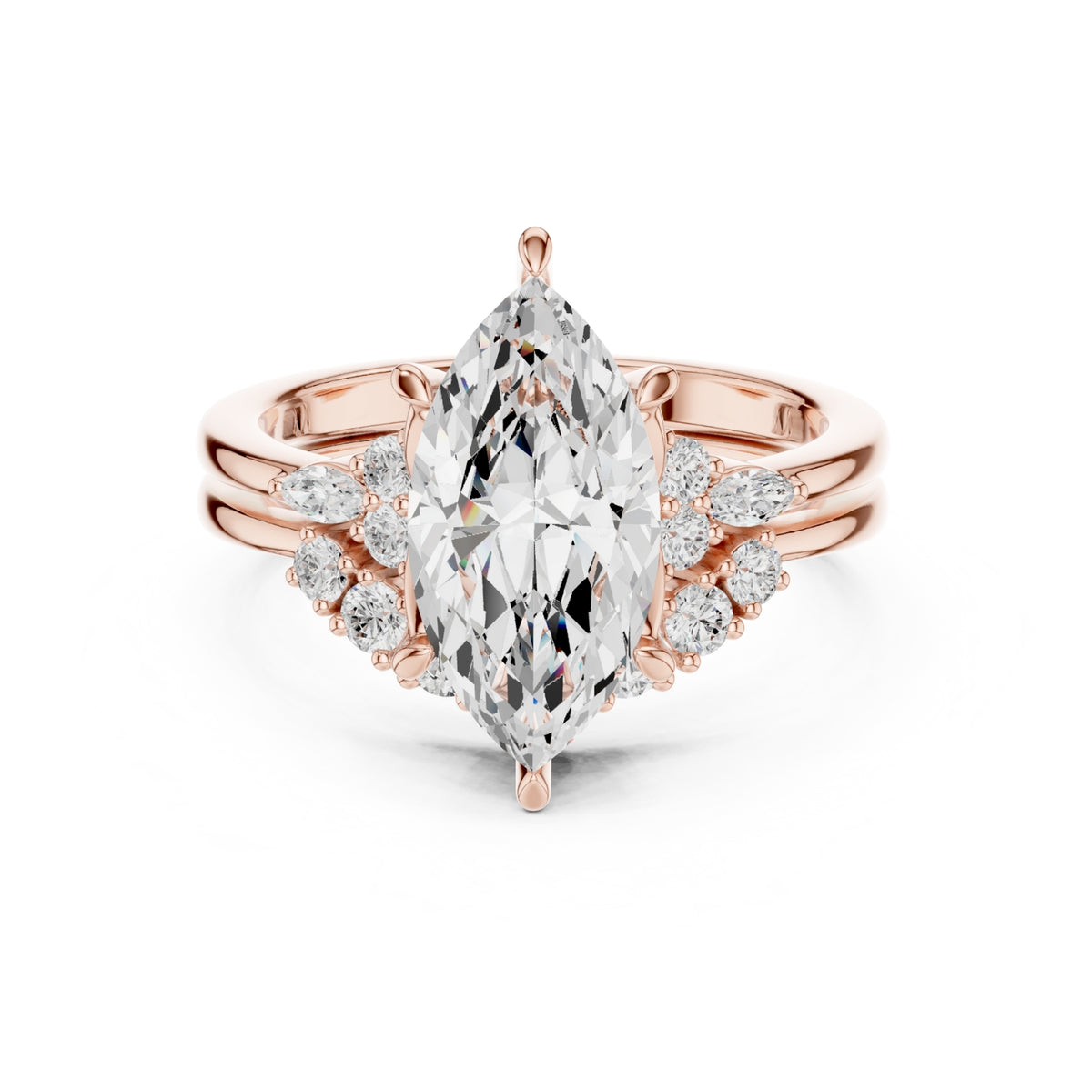Diamond Bridal Set Ring with Marquise & Round Accent Diamonds