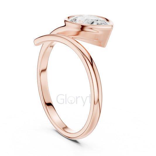 Pear Diamond Bypass Pinky Engagement Ring