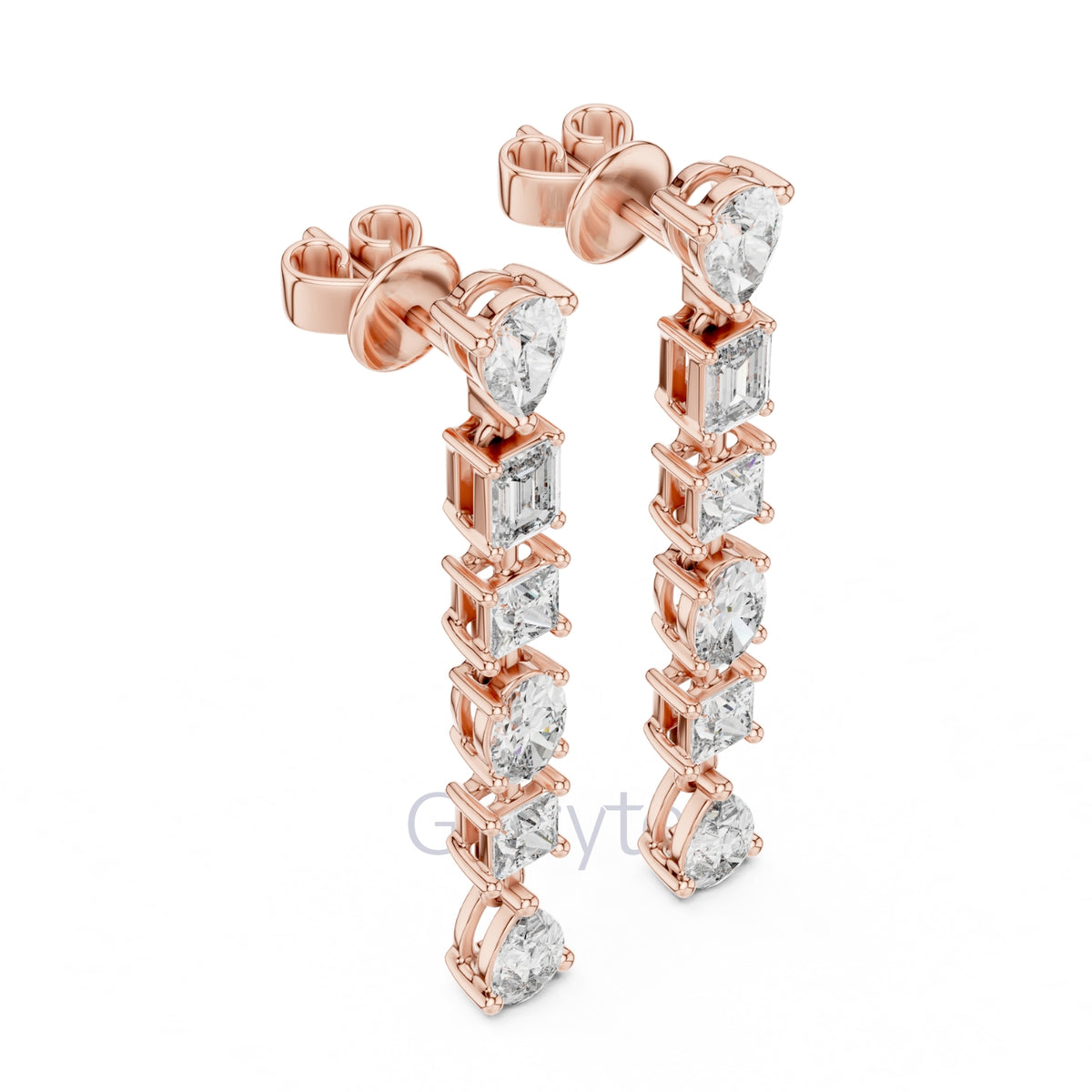 Elegant Multi-Cut Diamond Drop Earrings – Princess, Pear, Oval & Emerald Cuts