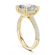 Diamond Engagement Ring with Pavé Band – 4-Prong Hidden Halo Design