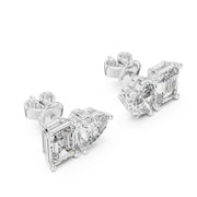 Heart & Emerald Cut Diamond Stud Earrings