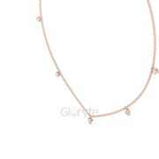 Minimalist Diamond Station Necklace with Round & Baguette Cut Diamonds – Includes Chain