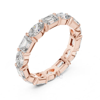 Emerald and Oval Cut Diamond Eternity Band Ring