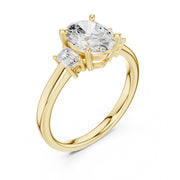 Three-Stone Diamond Engagement Rings | 1ct Center with Emerald Side Stones