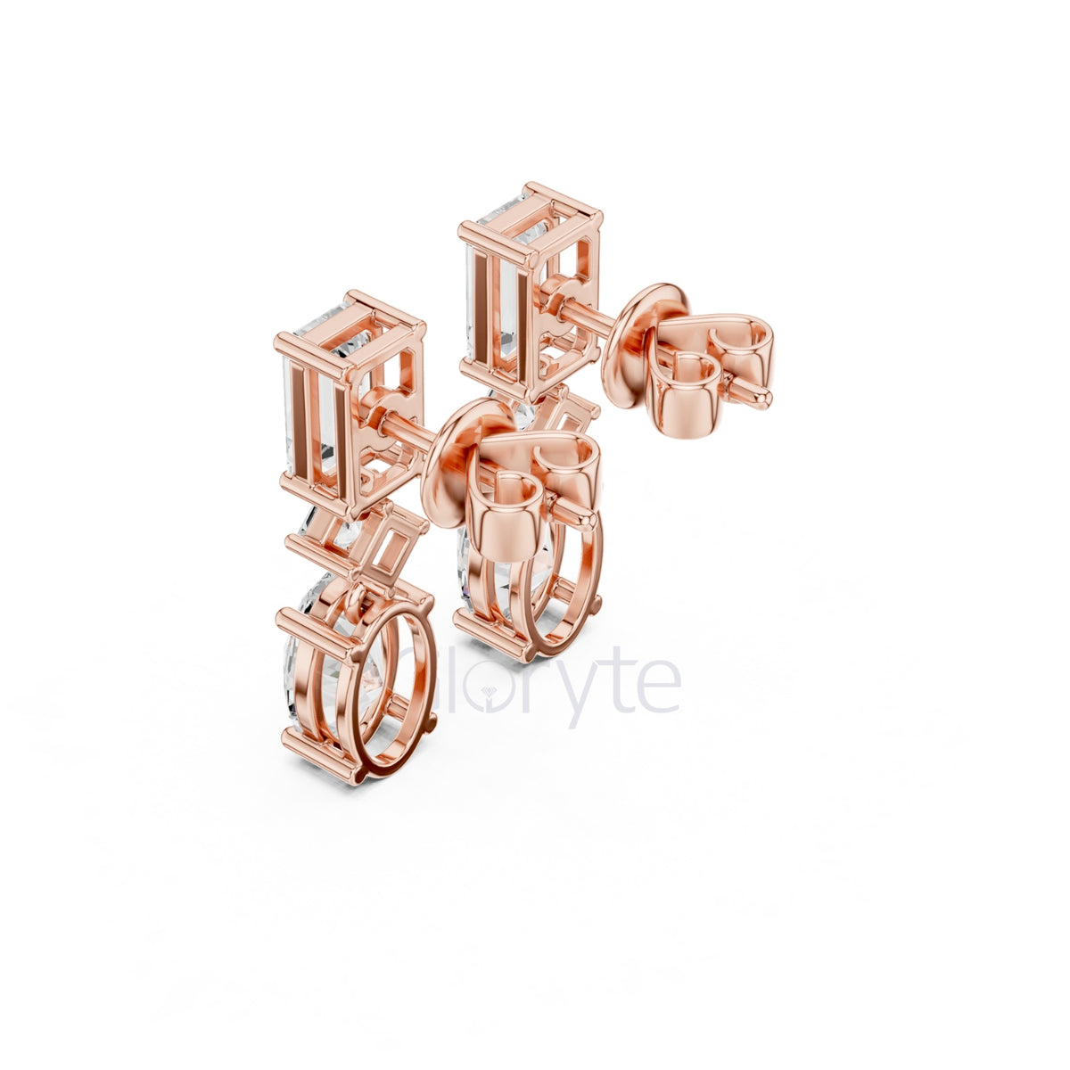 Emerald, Princess & Oval Diamond Drop Earrings